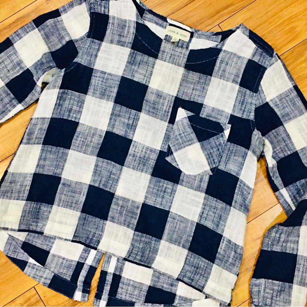 Cloth Stone plaid lagan look blouse shirt top small blue white checkered…